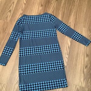 Michael Kors Herringbone Houndstooth Dress Long Sleeves Blue Black Size P/S